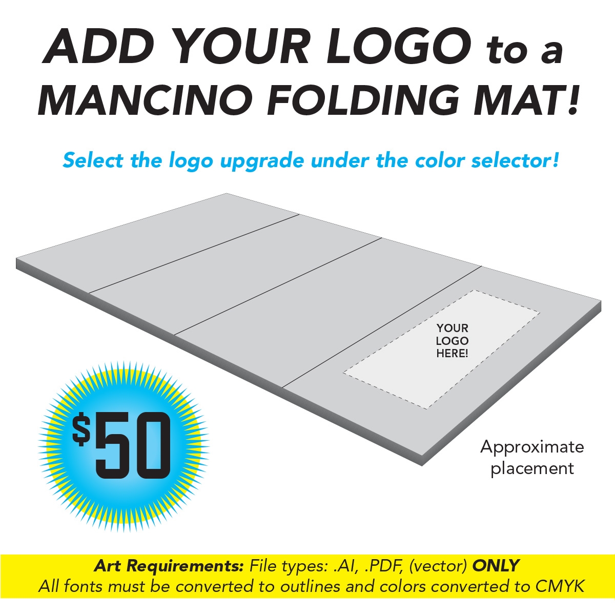 add your gym logo to a panel of a mancino folding mat - mancino gym mats
